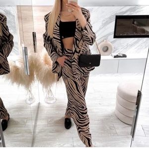 Zara animal print wide leg pants